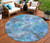 8' Blue And Gray Round Floral Washable Indoor Outdoor Area Rug - 880016790832