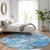 8' Blue And Gray Round Floral Washable Indoor Outdoor Area Rug - 880016790832
