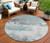 8' Teal Blue And Gray Round Abstract Washable Indoor Outdoor Area Rug - Teal Blue, Gray