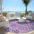 8' Lavender Lilac And Gray Round Floral Washable Indoor Outdoor Area Rug