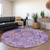 8' Lavender Lilac And Gray Round Floral Washable Indoor Outdoor Area Rug