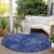 8' Round Navy Blue Round Abstract Washable Non Skid Indoor Outdoor Area Rug - 608219201340