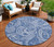 8' Navy Blue And Denim Blue Round Paisley Washable Indoor Outdoor Area Rug