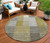 8' Brown Gold And Taupe Round Striped Washable Indoor Outdoor Area Rug