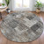 8' Pewter Khaki And Charcoal Round Abstract Washable Indoor Outdoor Area Rug