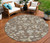 8' Chocolate Beige And Blue Round Floral Washable Indoor Outdoor Area Rug