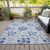 10' X 14' Sky Blue And Gray Floral Washable Indoor Outdoor Area Rug