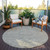 8' Pewter And Beige Round Floral Washable Indoor Outdoor Area Rug