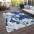 10' X 14' Navy Blue Denim Blue And Ivory Floral Washable Indoor Outdoor Area Rug - 608219207434