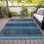 8' X 10' Teal Blue Aqua And Navy Blue Striped Washable Indoor Outdoor Area Rug