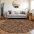 8' Brown Tan And Red Round Floral Washable Indoor Outdoor Area Rug