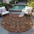 8' Brown Tan And Red Round Floral Washable Indoor Outdoor Area Rug