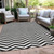 9' X 12' Black And Ivory Chevron Washable Indoor Outdoor Area Rug