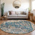 8' Blue Beige And Gold Round Oriental Washable Indoor Outdoor Area Rug