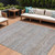 8' X 10' Linen And Gray Striped Washable Indoor Outdoor Area Rug