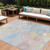 8' X 10' Sky Blue Beige And Gold Abstract Washable Indoor Outdoor Area Rug