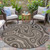 8' Beige And Charcoal Round Geometric Washable Indoor Outdoor Area Rug