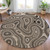 8' Beige And Charcoal Round Geometric Washable Indoor Outdoor Area Rug
