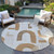 8' Ivory Khaki And Beige Round Geometric Washable Indoor Outdoor Area Rug