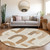 8' Ivory Khaki And Beige Round Geometric Washable Indoor Outdoor Area Rug