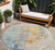 8' Linen Teal Blue And Copper Round Abstract Washable Indoor Outdoor Area Rug