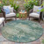 8' Teal Blue Beige And Denim Blue Round Abstract Washable Indoor Outdoor Area Rug