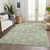 9' X 12' Artichoke Green And Beige Floral Washable Indoor Outdoor Area Rug