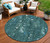8' Teal Blue And Ivory Round Abstract Washable Indoor Outdoor Area Rug - Teal Blue, Ivory