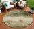 8' Fern Green And Beige Round Abstract Washable Indoor Outdoor Area Rug
