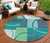 8' Teal Blue And Green Round Geometric Washable Indoor Outdoor Area Rug