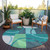 8' Teal Blue And Green Round Geometric Washable Indoor Outdoor Area Rug
