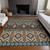 9' X 12' Brown Teal Blue And Coral Aztec Washable Indoor Outdoor Area Rug