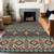 9' X 12' Brown Teal Blue And Coral Aztec Washable Indoor Outdoor Area Rug