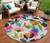 8' Ivory Pink Orange And Blue Round Floral Washable Indoor Outdoor Area Rug