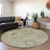 8' Artichoke Green And Beige Round Floral Washable Indoor Outdoor Area Rug