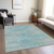 9' X 12' Aqua Teal Blue And Gray Abstract Washable Indoor Outdoor Area Rug