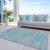 9' X 12' Aqua Teal Blue And Gray Abstract Washable Indoor Outdoor Area Rug