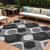 9' X 12' Black Silver And Charcoal Ogee Washable Indoor Outdoor Area Rug