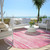 8' Pink And Ivory Round Striped Washable Indoor Outdoor Area Rug - Pink, Ivory