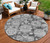 8' Gray Charcoal And Silver Round Floral Washable Indoor Outdoor Area Rug - Gray, Charcoal, Silver