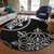 8' Black Gray And Ivory Round Floral Medallion Washable Indoor Outdoor Area Rug