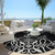 8' Black Gray And Ivory Round Floral Medallion Washable Indoor Outdoor Area Rug