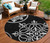 8' Black Gray And Ivory Round Floral Medallion Washable Indoor Outdoor Area Rug