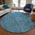 8' Sky Blue And Gray Round Oriental Washable Indoor Outdoor Area Rug
