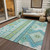 9' X 12' Mint Green Blue And Ivory Aztec Washable Indoor Outdoor Area Rug
