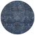 8' Navy Blue And Charcoal Round Damask Washable Indoor Outdoor Area Rug