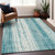 10' X 14' Teal Blue And Ivory Striped Washable Indoor Outdoor Area Rug - 608219376222