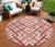 8' Red And Ivory Round Geometric Washable Indoor Outdoor Area Rug