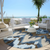 8' Denim Blue And Sky Blue Round Ikat Washable Indoor Outdoor Area Rug