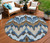 8' Denim Blue And Sky Blue Round Ikat Washable Indoor Outdoor Area Rug
